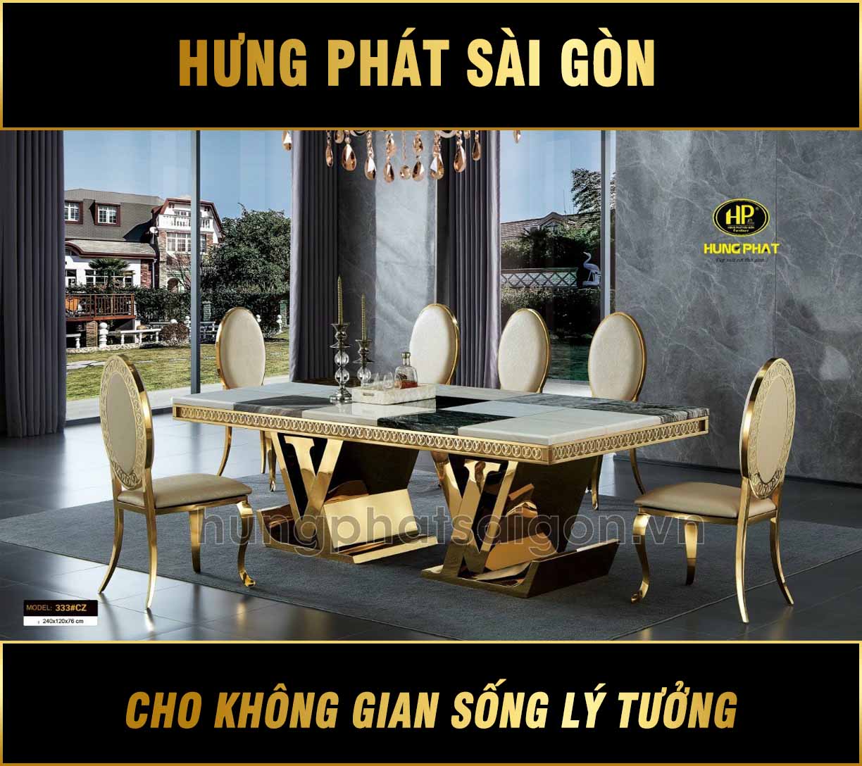 Bộ Bàn Ăn Mạ Vàng Cao Cấp Nhập Khẩu CZ-333