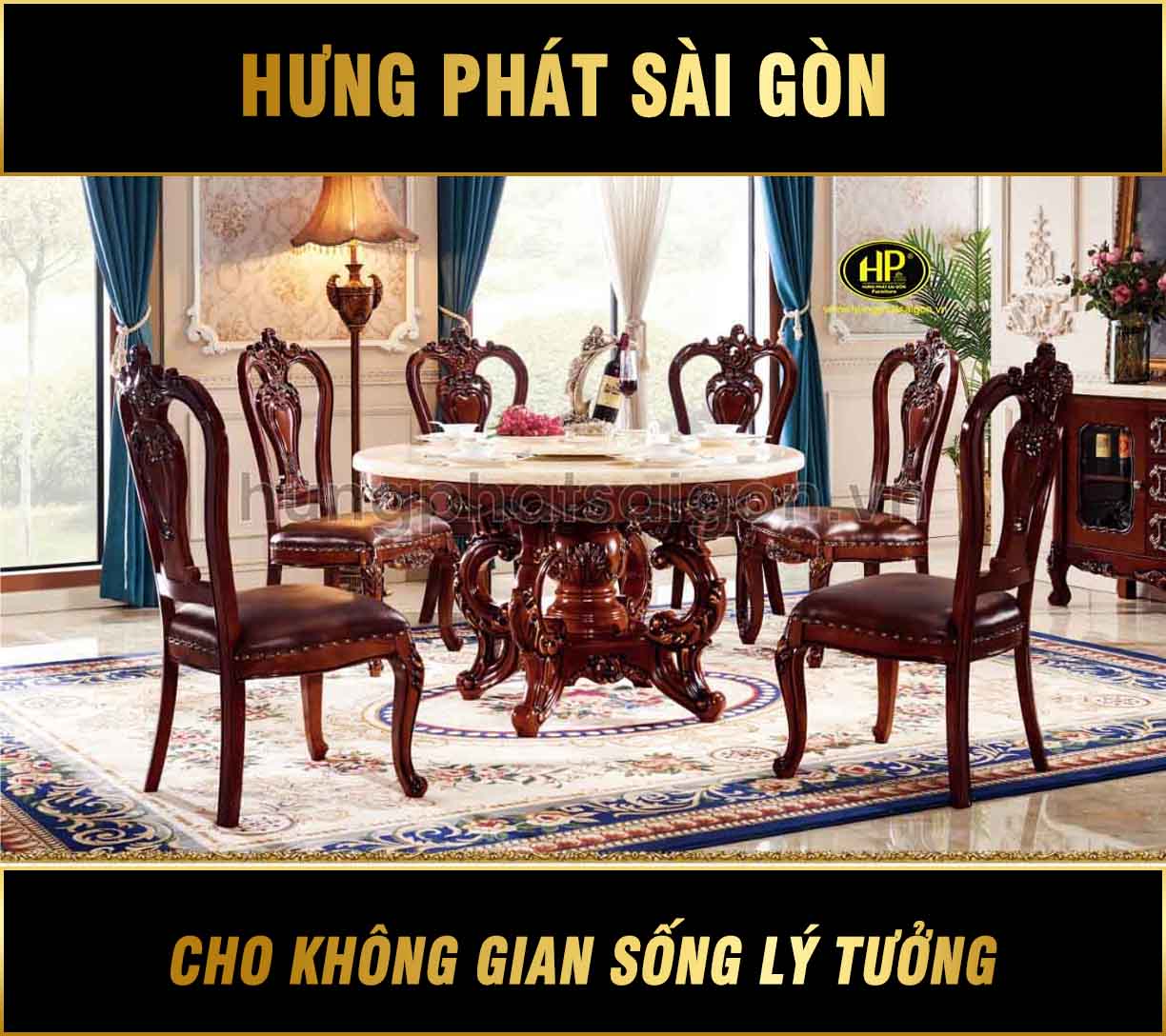Bộ Bàn Ăn Tân Cổ Điển Mặt Đá Hoàng Gia NK-308