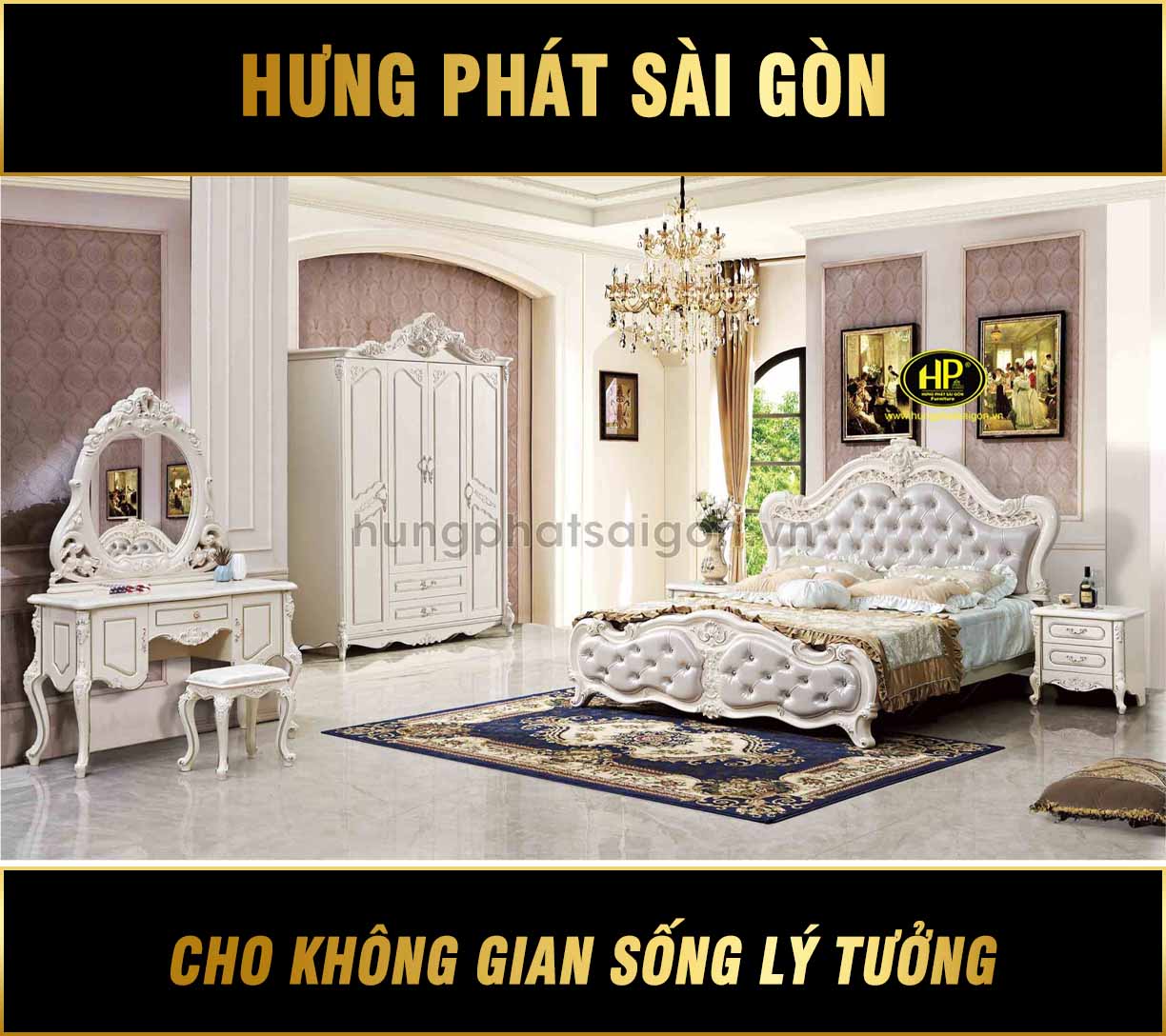 Bộ Giường Tủ Bàn Phấn Tân Cổ Điển Nhập Khẩu TP-1706