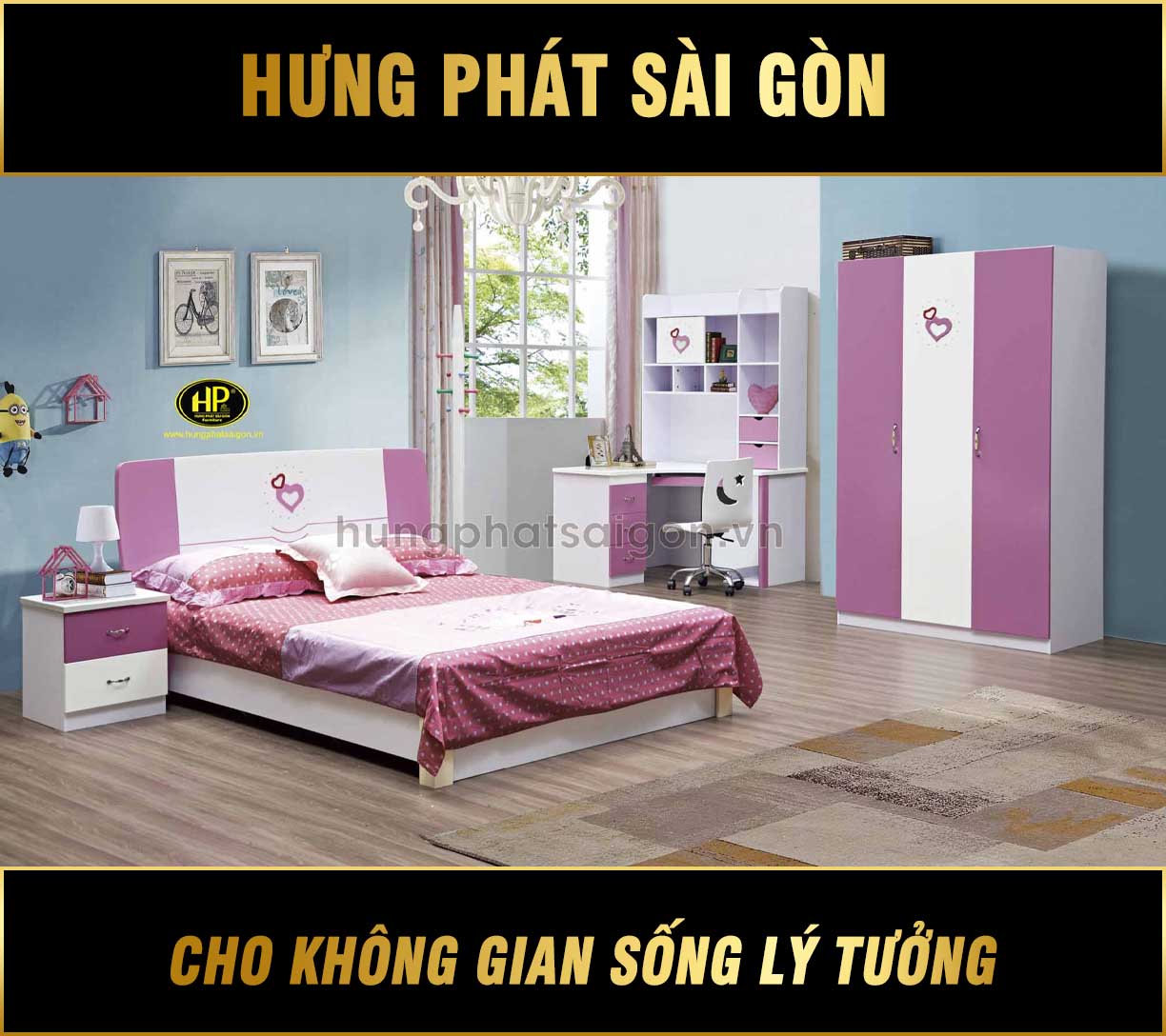 Trọn Bộ Giường Tủ Màu Hồng Cho Bé TP-898
