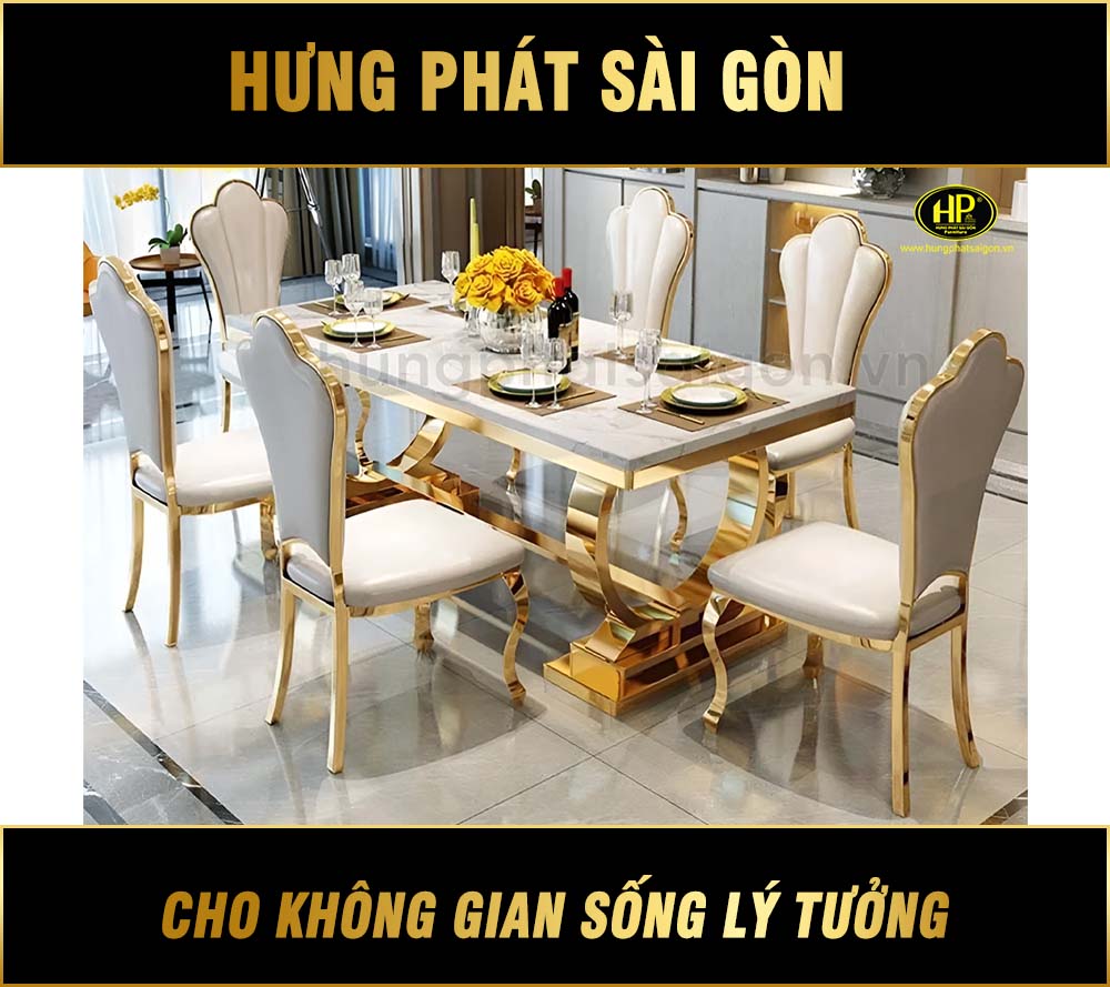 Bộ Bàn Ăn Mạ Vàng Mặt Đá Hiện Đại VP-115