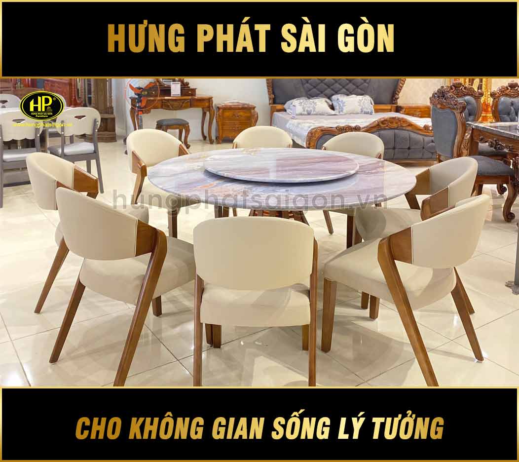 Bộ Bàn Ăn Tròn Xoay Mặt Đá Tự Nhiên TD-904