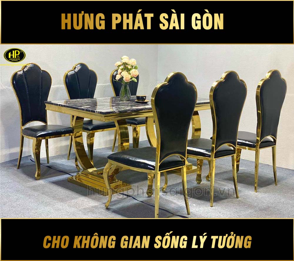 Bộ Bàn Ăn Mạ Vàng Mặt Đen Hiện Đại VP-117