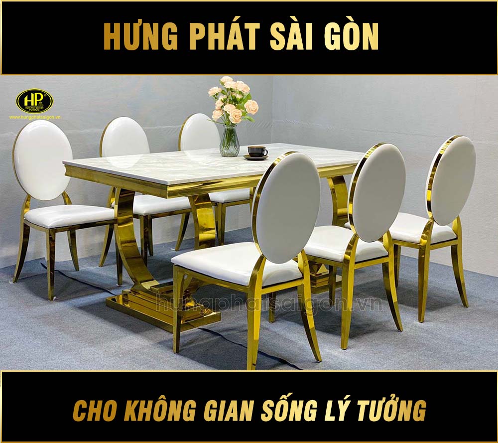 Combo Bàn Ăn Victoria Mạ Vàng Mặt Trắng VP-118