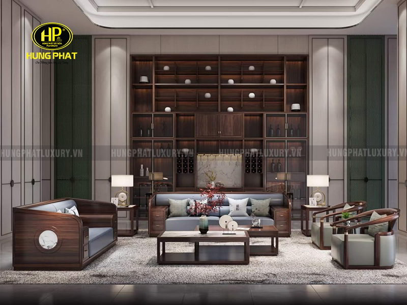 bộ ghế sofa gỗ mun phòng khách H908