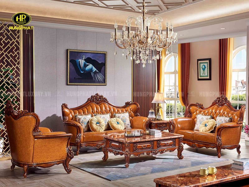Ghế Sofa Tân Cổ Điển Da Bò Cao Cấp M-33B