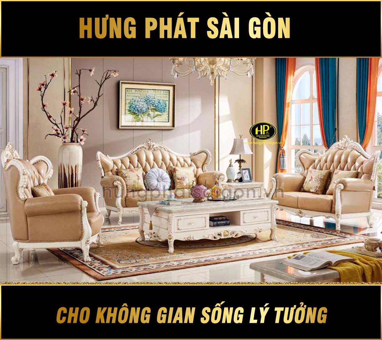 Ghế Sofa Tân Cổ Điển Da Bò Ý M-82A