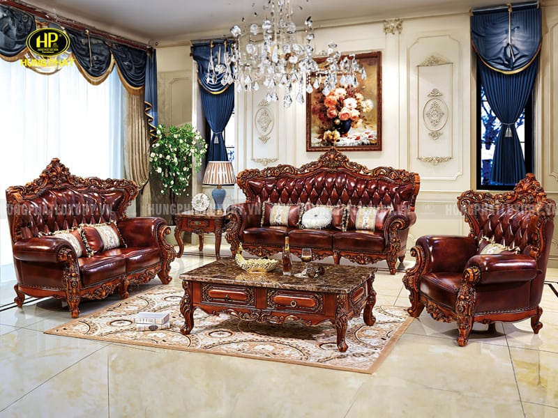 Sofa Tân Cổ Điển Da Bò Luxury M-35C