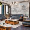 bộ sofa gỗ mun da bò ý hiện đại sang trọng F011