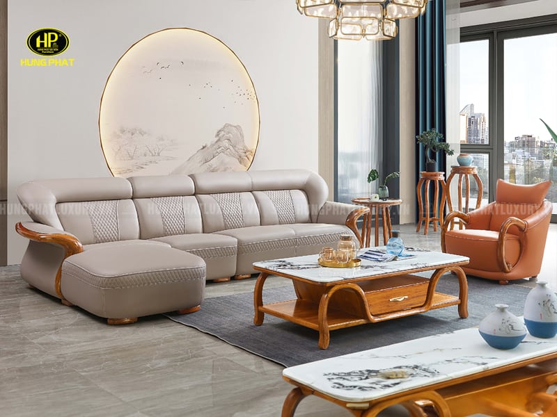 Sofa Da Bò Ý Góc L Phòng Khách Cao Cấp F025