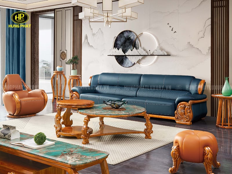 Sofa Da Bò Ý Họa Tiết Tay Cá Chép F018