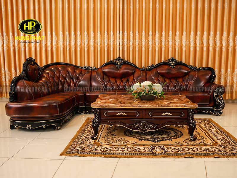 Sofa Góc Tân Cổ Điển Da Bò Mã 1436