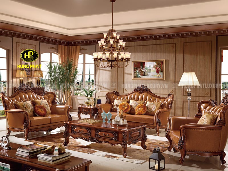 Sofa tân cổ điển da bò HP-762