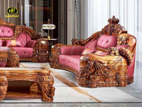 Sofa tân cổ điển gỗ mun da bò ý KW-9988