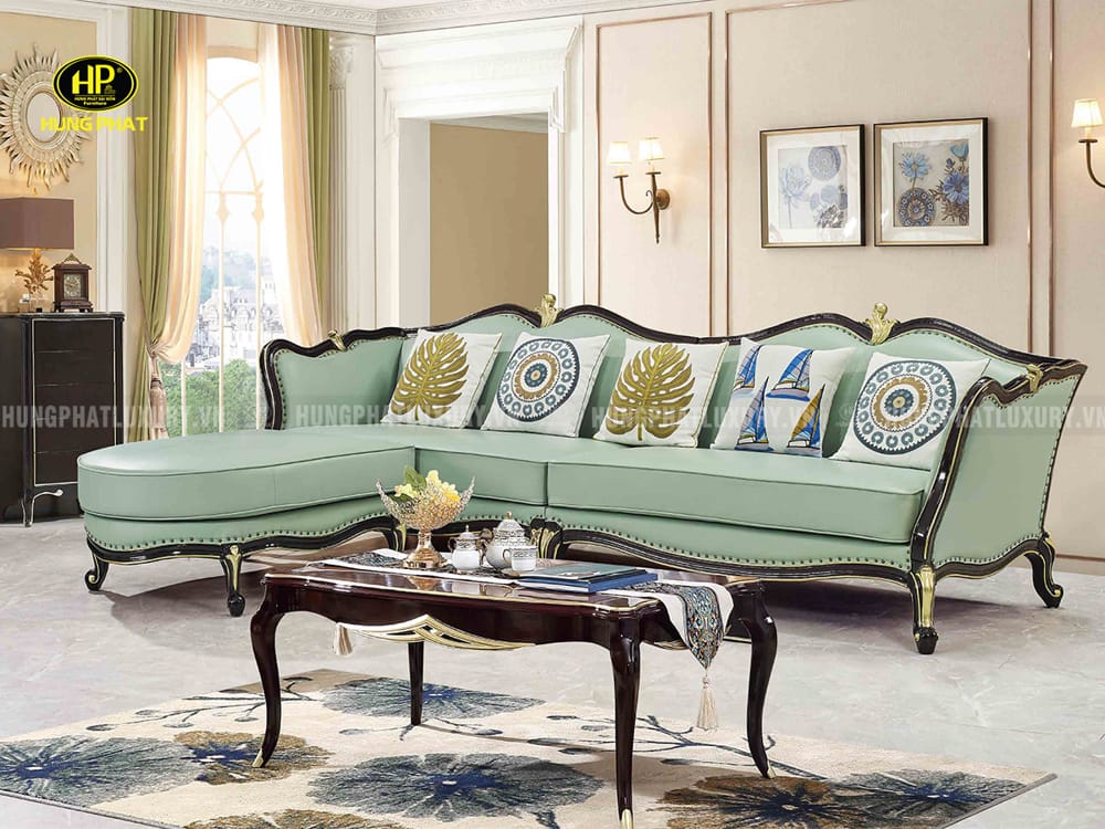 Sofa Tân Cổ Điển Góc L Gỗ Sồi Nhập Khẩu P-5