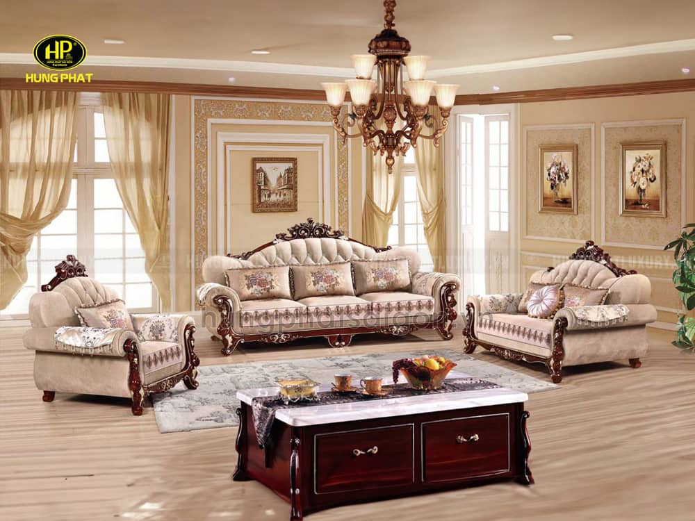 Sofa Tân Cổ Điển Vải Nỉ Bộ 1+2+3 Cao Cấp TP-089