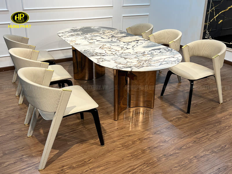 bàn ăn chân sắt mặt đá BA-SF9