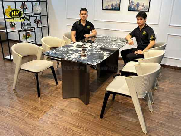 bàn ăn chân sắt mặt đá BA-SF22