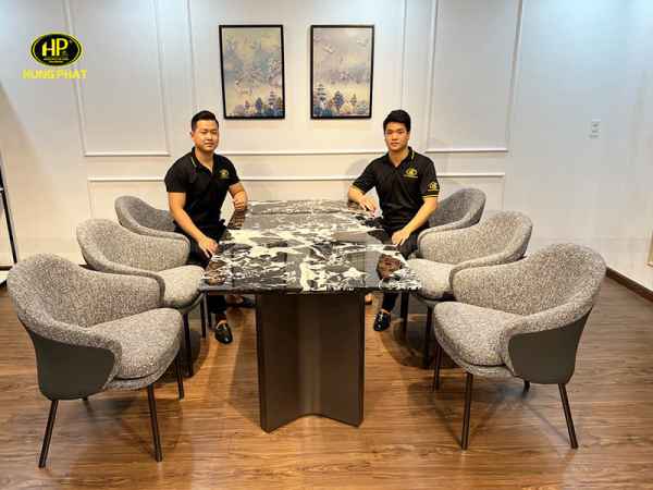 Bàn ăn chân sắt mặt đá cao cấp BA-SF22