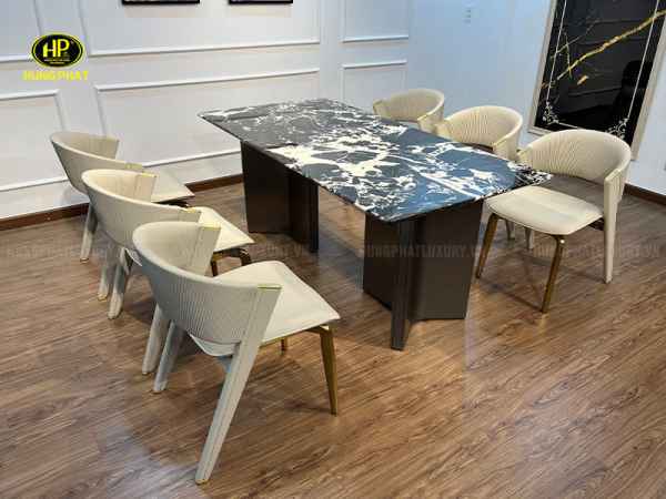 Bàn ăn chân sắt mặt đá tự nhiên BA-SF22