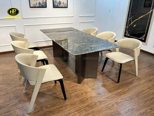 bàn ăn mặt đá chân sắt tự nhiên BA-TY3980