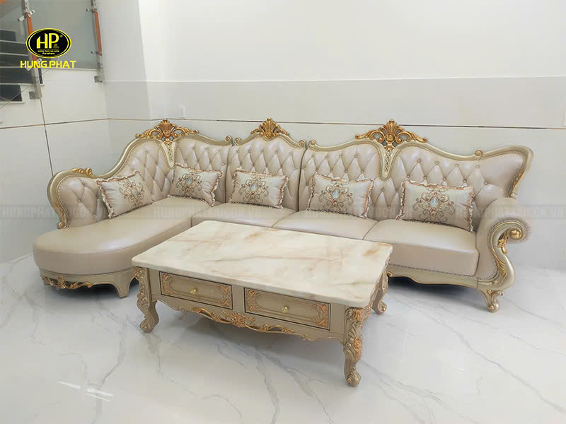 ghế sofa tân cổ điển da bò 8112