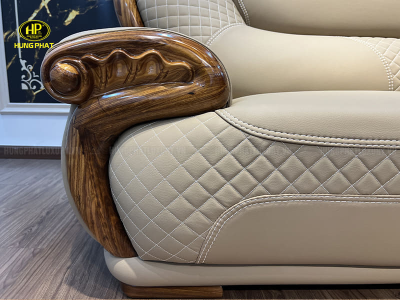 ghế sofa da bò ý khung viền gỗ mun wj160