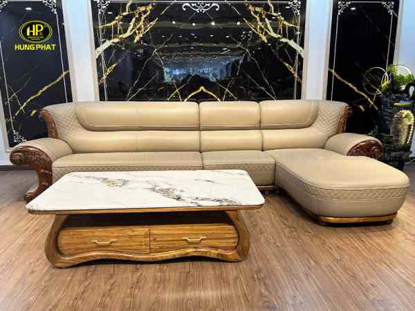 ghế sofa da bò ý khung viền gỗ mun nam phi WJ166