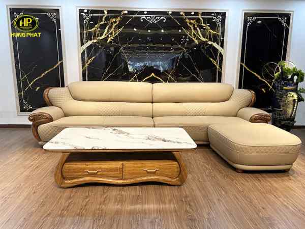 sofa da bò ý viền gỗ mun nam phi WJ160
