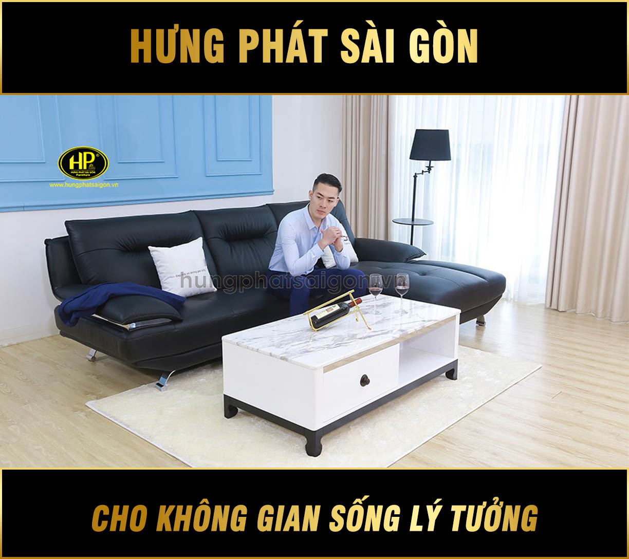 Sofa góc da cho phòng khách nhỏ HD-73