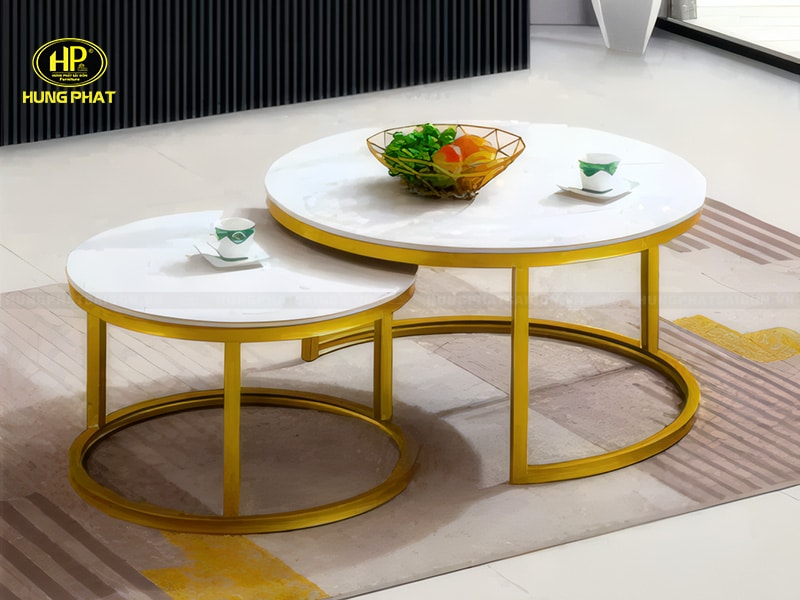 Bàn sofa tròn đôi màu trắng hiện đại BT-A015-1