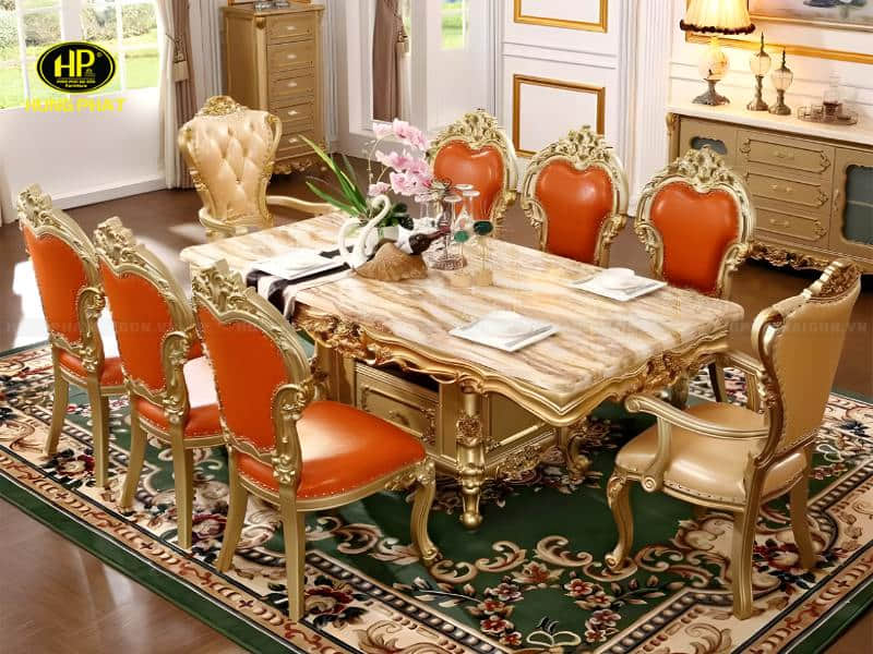 Bộ Bàn Ăn Dát Vàng Phong Cách Châu Âu NK-116