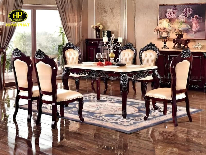 Bộ Bàn Ăn Gỗ Tân Cổ Điển 6 Ghế NK-FZ-858