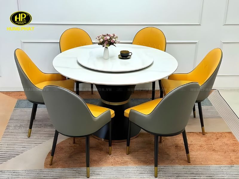 Bộ Bàn Ăn Tròn Mặt Xoay 6 Ghế BA-21