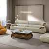 bộ sofa da bò viền gỗ mun sang trọng d208