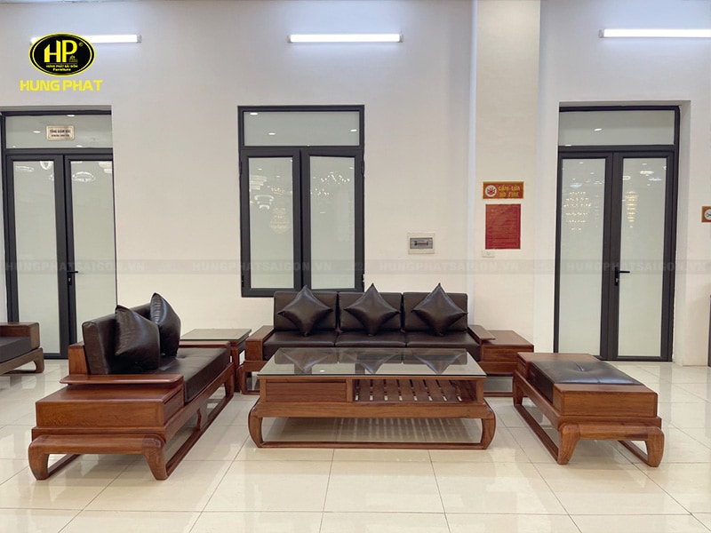Sofa Gỗ Hương Đá Chân Đùi Gà HH-46