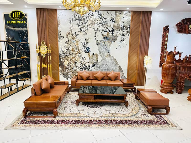 Bộ ghế sofa chân xoắn gỗ hương xám HH-52X