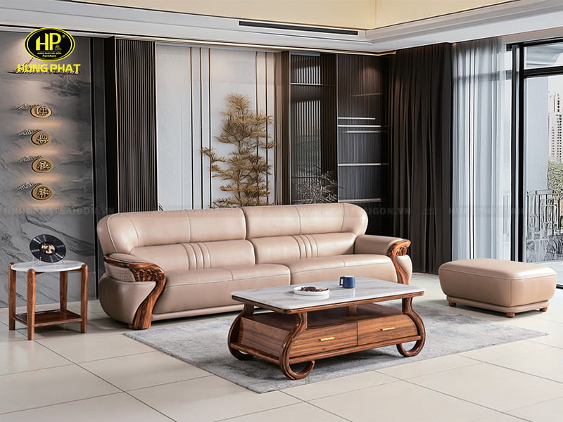 ghế sofa gỗ mun da bò nhập khẩu d200