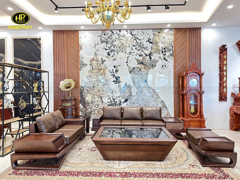 Bộ Sofa Gỗ Sồi Nhập Khẩu Cao Cấp SV-033