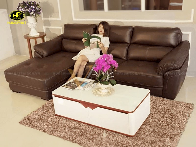Sofa màu nâu trầm da cao cấp HV-911