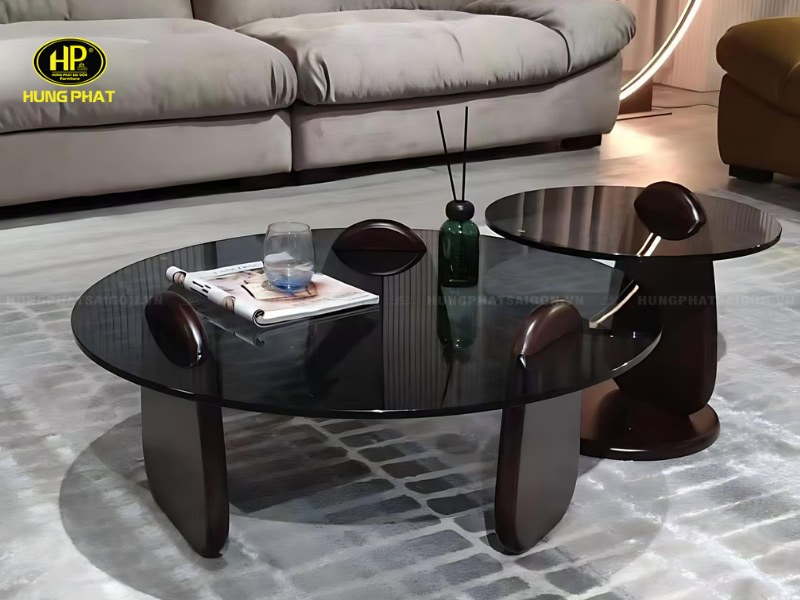 Bàn Sofa Mặt Kính Cường Lực Chân Gỗ F-143