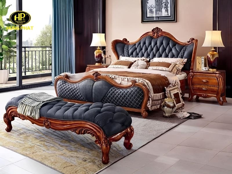 Giường Cổ Điển Da Bò A-55