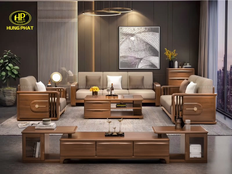 Sofa Gỗ Bộ 1+2+3 Cao Cấp AT-921