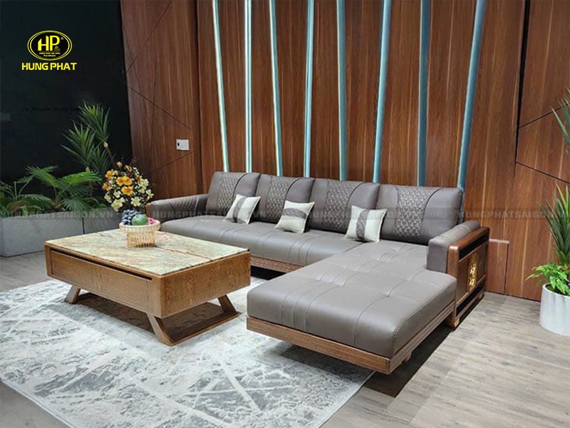 Sofa gỗ chung cư chữ L phòng khách sang trọng HS-883A