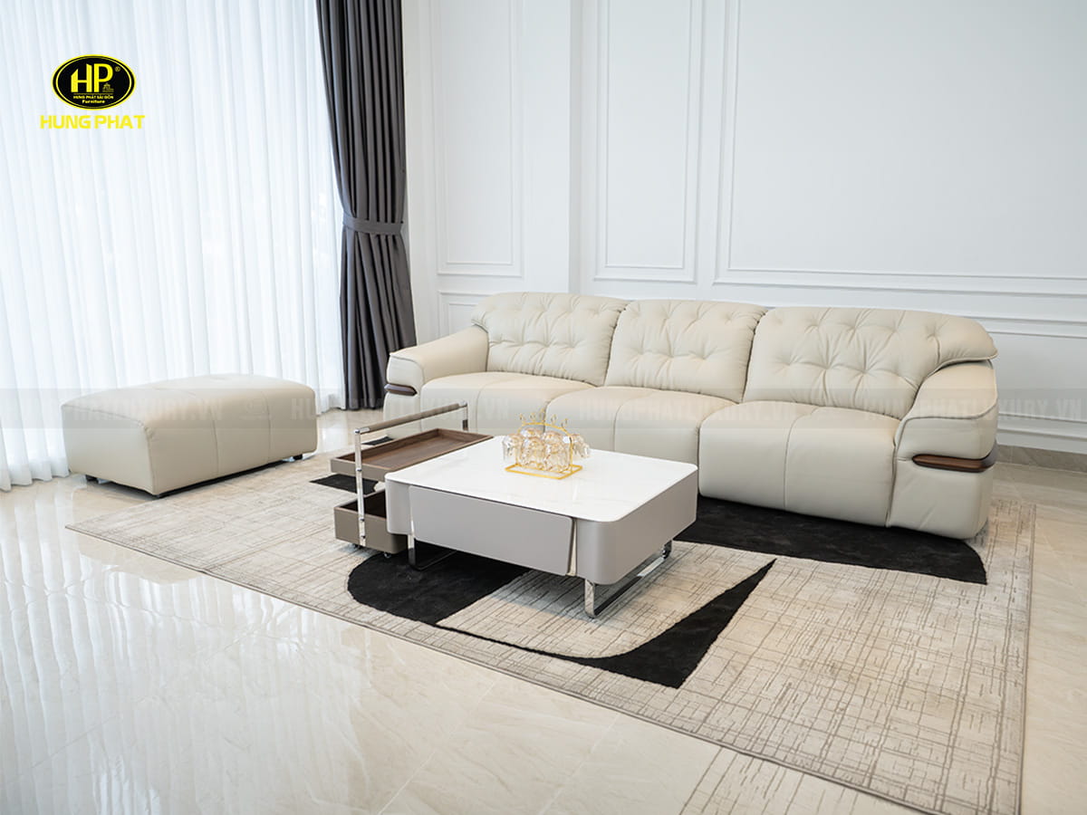sofa phòng khách da bò thật cloudo 2320